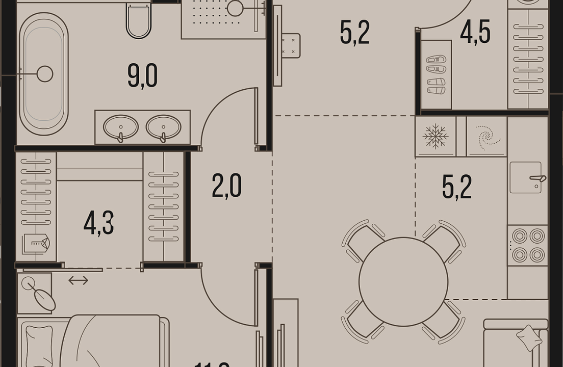 Apartment with 1 bedroom 57.4 m2 in complex High Life