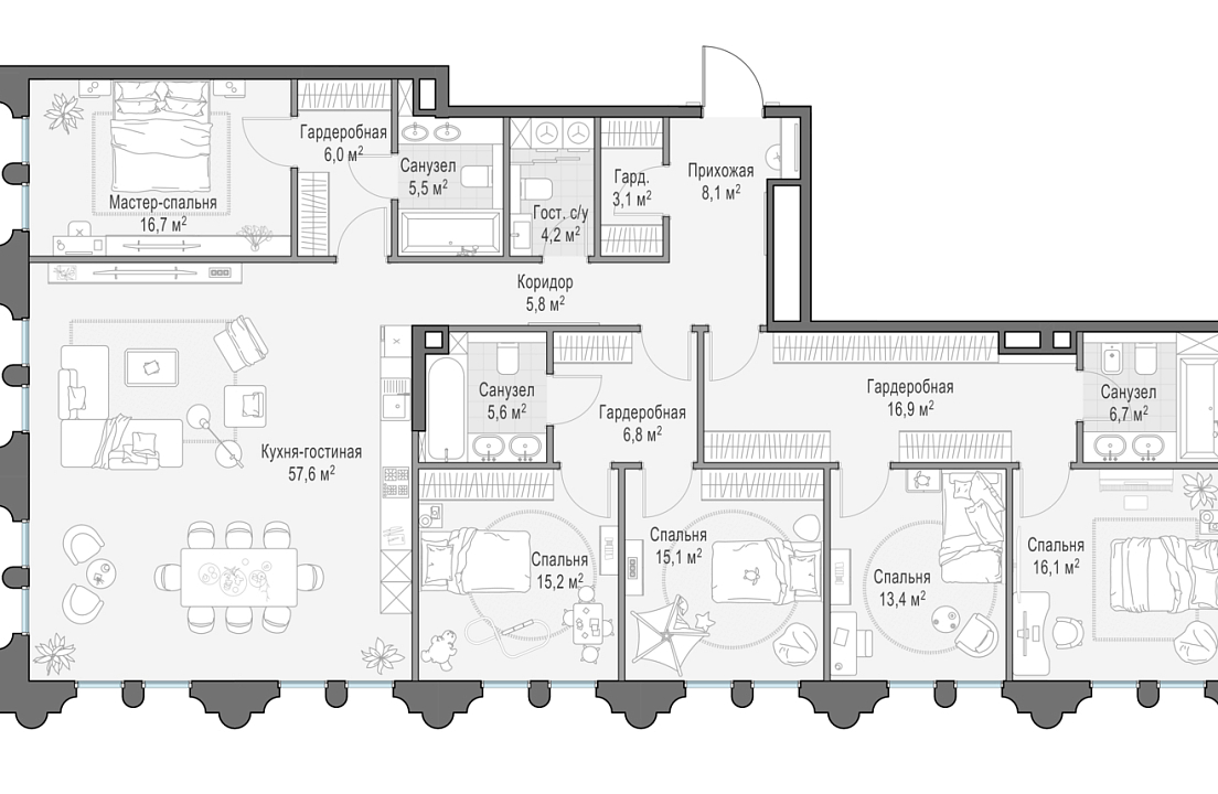 Apartment with 4 bedrooms 202.9 m2