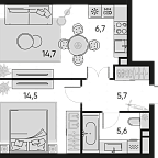 Layout picture Apartment with 1 bedroom 47.3 m2 in complex Pride