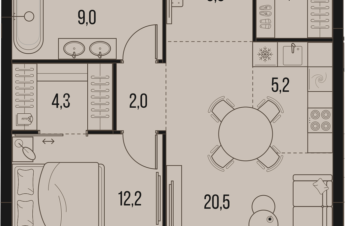 Apartment with 1 bedroom 62.7 m2 in complex High Life