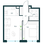 Layout picture Apartment with 1 bedroom 38.7 m2 in complex Level Michurinsky