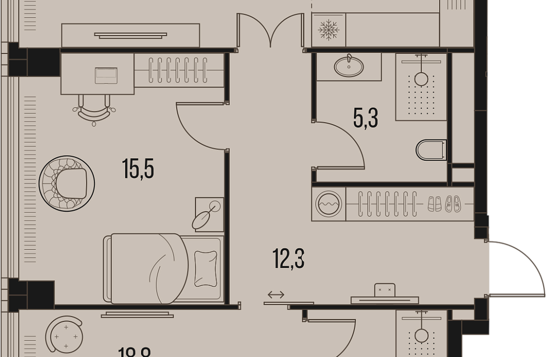 Apartment with 2 bedrooms 90.5 m2 in complex High Life