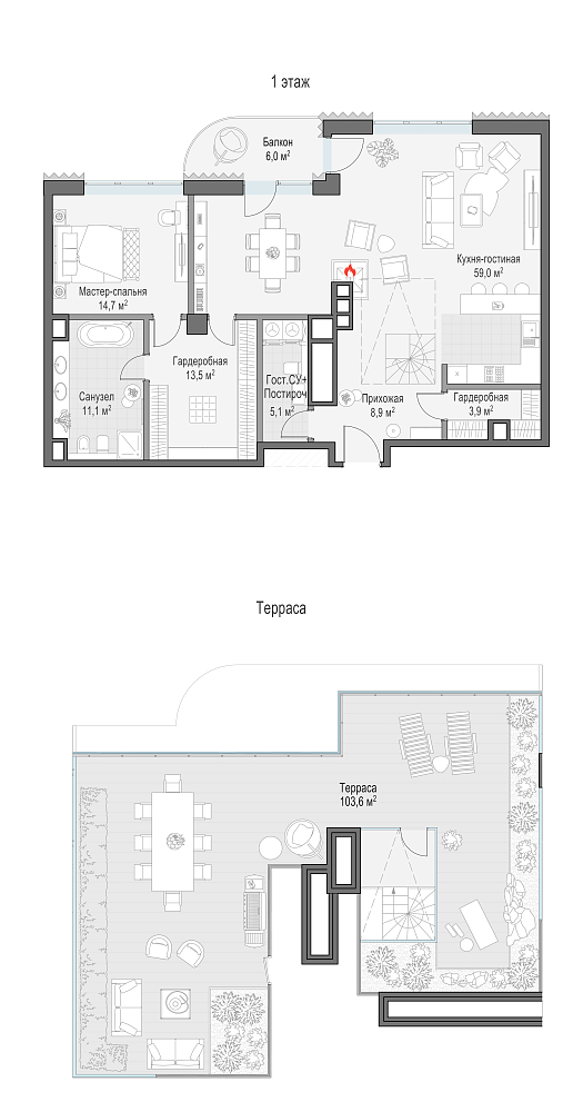 Layout picture Apartment with 2 bedrooms 116.5 m2 in complex Dom Lavrushinsky