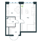 Layout picture Apartment with 1 bedroom 37.3 m2