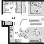 Layout picture Apartment with 1 bedroom 45.8 m2 in complex Pride