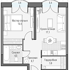 Layout picture Apartment with 1 bedroom 46.89 m2 in complex Dom Dostizhenie