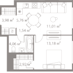 Layout picture Apartment with 1 bedroom 42.45 m2 in complex Life Varshavskaya