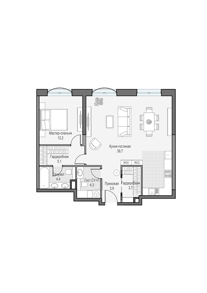 Layout picture Apartment with 1 bedrooms 73.27 m2 in complex Dom Dostizhenie
