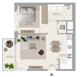 Layout Flat 69.4 m2 in complex Club Drive