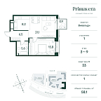 Layout picture Apartment with 1 bedroom 58.1 m2 in complex Primavera