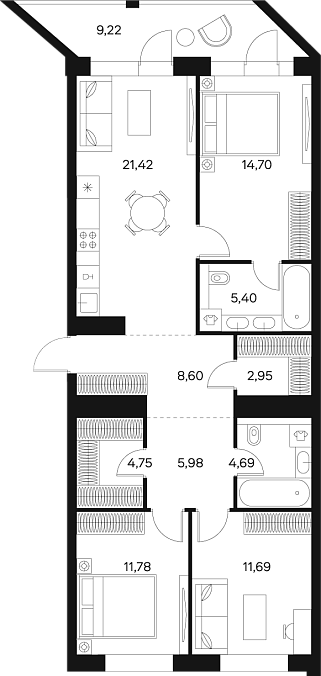 Layout picture 4-rooms from 63.04 m2