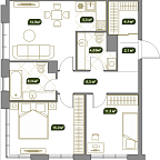 Layout picture Apartment with 3 bedrooms 73.1 m2 in complex West Garden